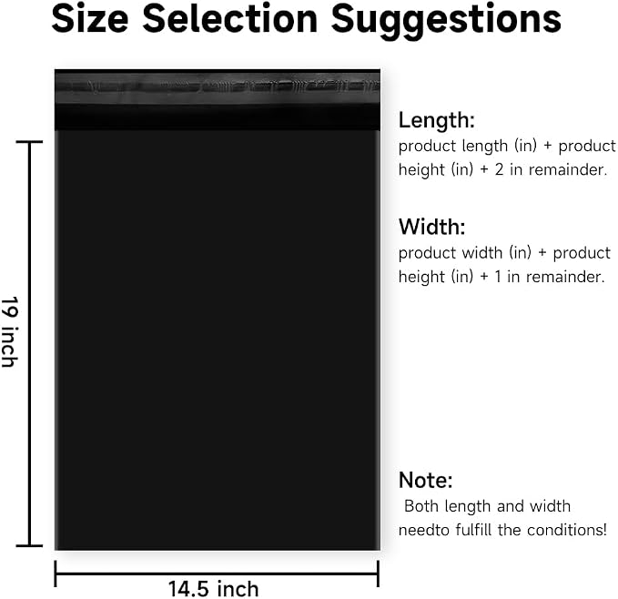 Black Poly Mailers 14.5x19 Inch, 50 Pack | Self-seal shipping bags - Image 3