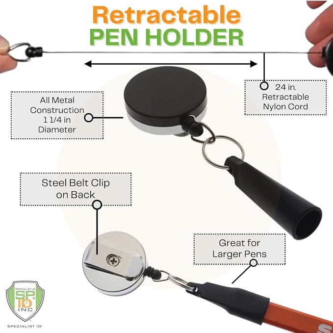 5 Pack - Heavy Duty Retractable Pull Pen Holder - Ideal - Image 2