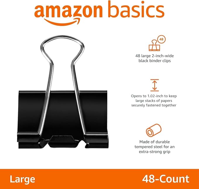 Amazon Basics Sturdy Binder Clips, Office Supplies, Large 2 in, Document - Image 4