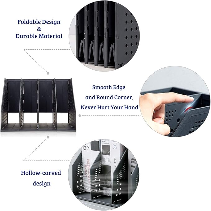 Lemical Magazine Holder 4 Vertical Compartments Collapsible Magazine File - Image 5