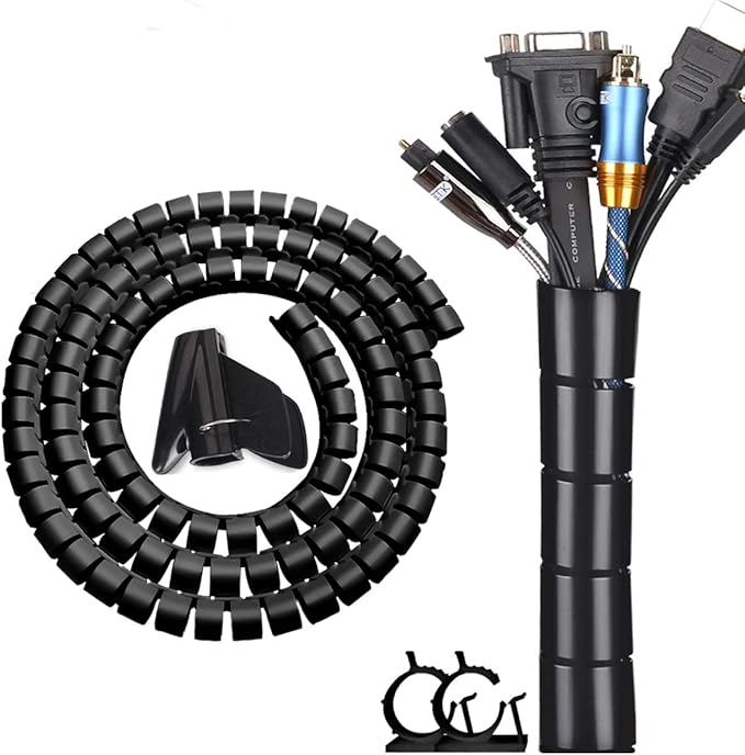Black Computer Cable Management Sleeve Tube Under Desk Cord Organizer, 7/8 inch by FANOSHONOFFICIAL