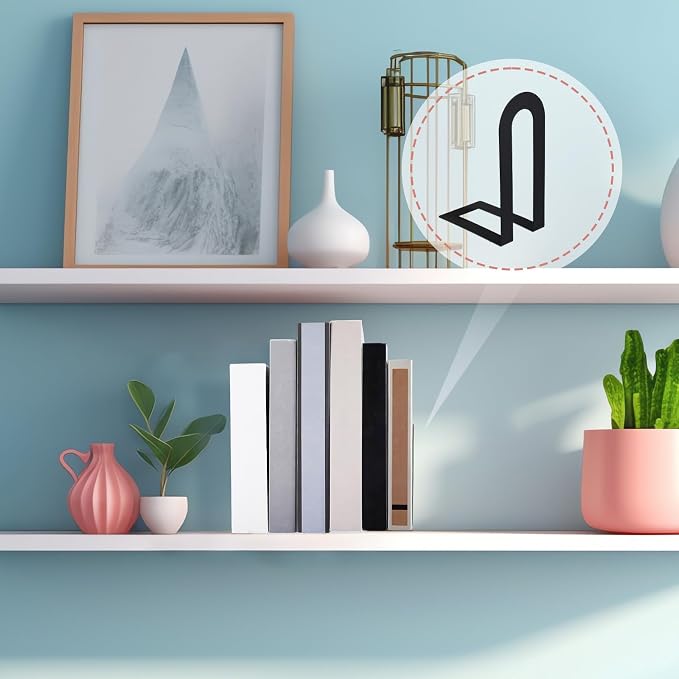 Chunful 6 Pcs Metal Book Ends for Shelves Modern Bookends Decorative Book Shelf - Image 7