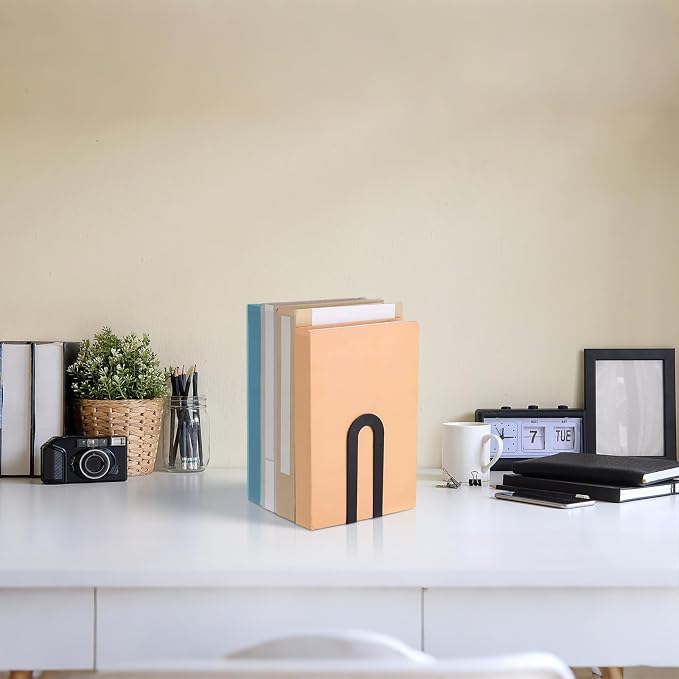Chunful 6 Pcs Metal Book Ends for Shelves Modern Bookends Decorative Book Shelf - Image 6