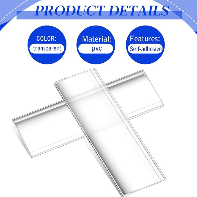 Yexiya 150 Pieces Label Holder Self Adhesive Clear Pocket 3 x 1 Inch Plastic - Image 6