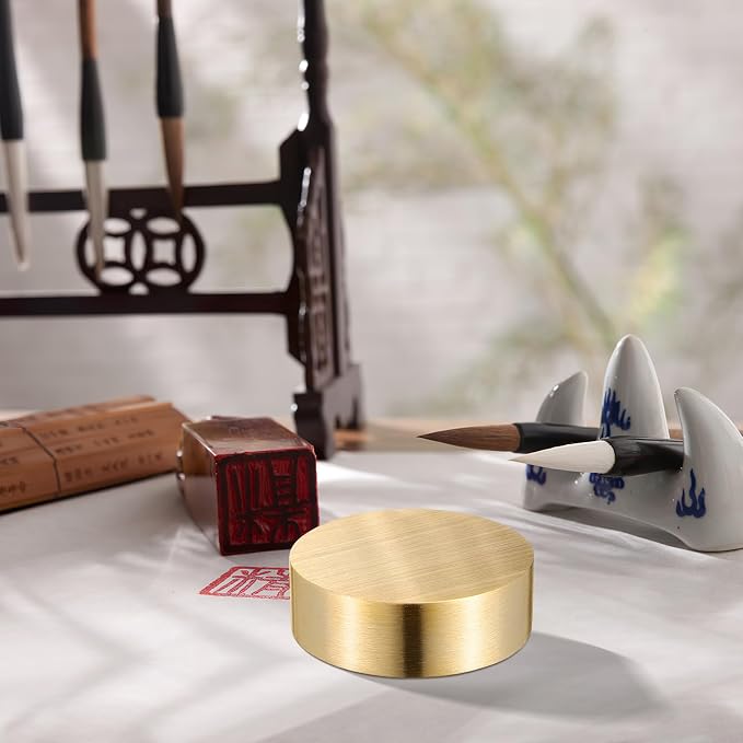 TEHAUX 4pcs Brass Paper Weight, 1.6 inch Small Round Block Paperweight - Image 7