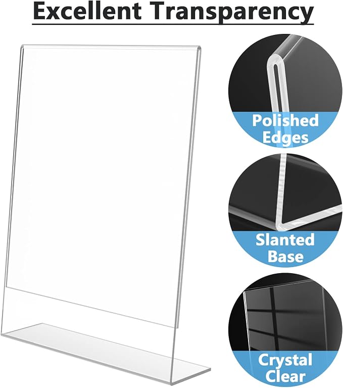 MaxGear Acrylic Sign Holder, 8.5 x 11 Slant Back Display Stand, 20 Pack | Clear - Image 3