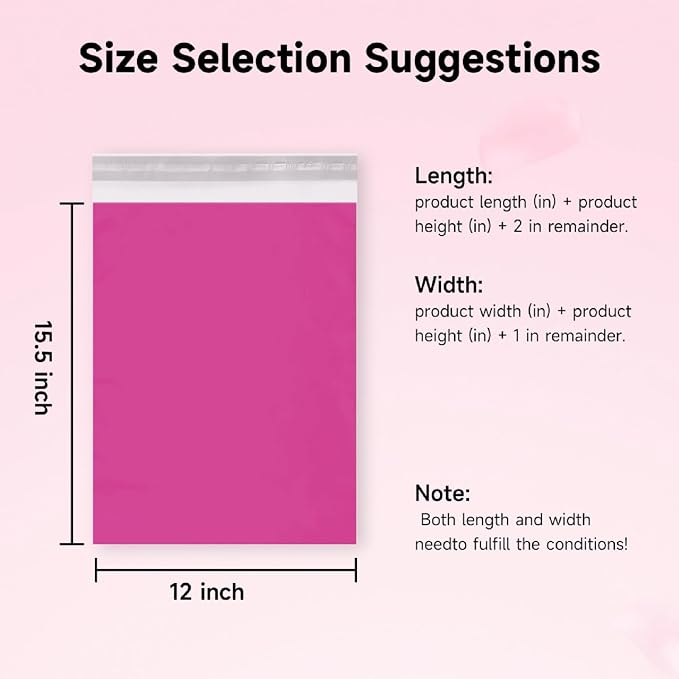 Pink Poly Mailers 12x15.5 Inch, 100 Pack | Self-seal shipping bags - Image 3