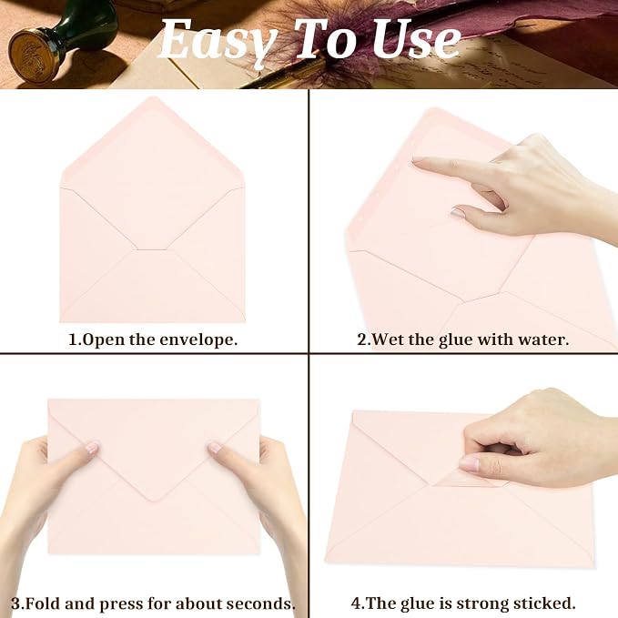 100 Pack A7 Envelopes, Blush Pink Greeting Card Envelopes Self Seal, 5.24 x - Image 4