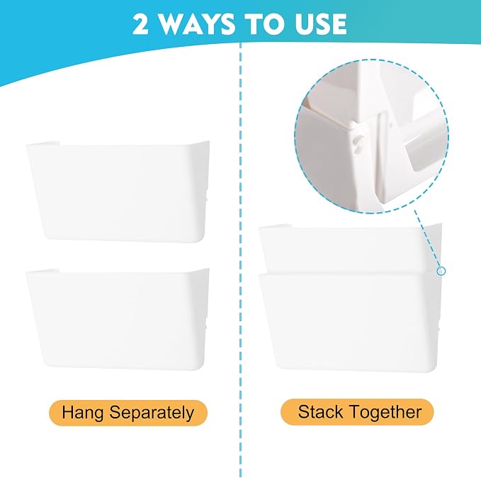 EASEPRES 4 Pack White Plastic Single Pocket Hanging File Organizer, Wall Mount - Image 3