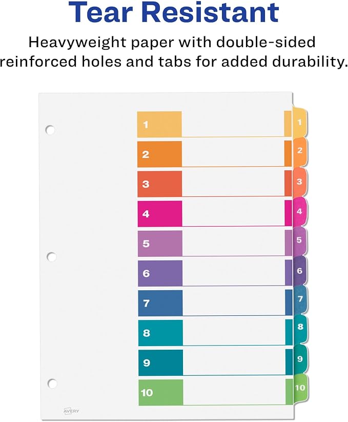 Avery 10 Tab Dividers for 3 Ring Binders, Customizable Table of Contents - Image 4