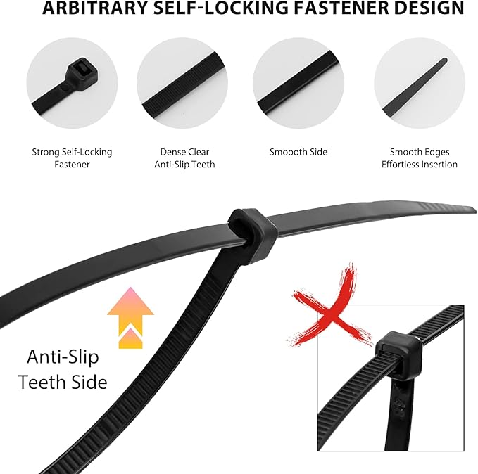 Zip Ties 8 inch, 5000 Pack Black Zip Ties, Self-Locking Nylon Cable Ties - Image 2