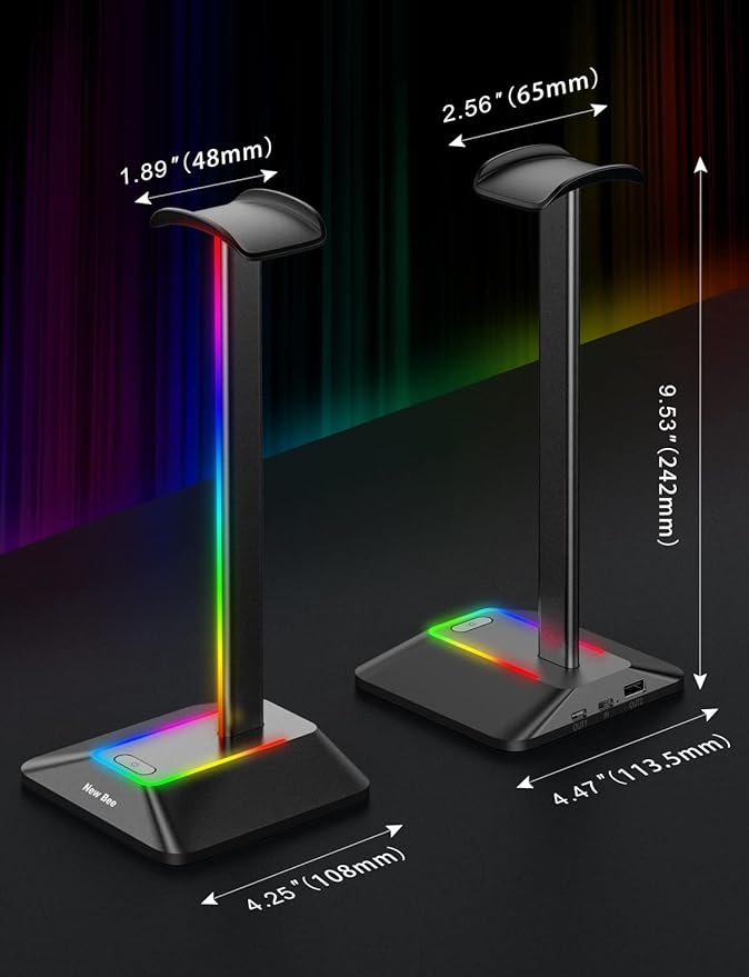 New Bee Headphone Stand with RGB Lighting, Sturdy Aluminum Gaming Headset - Image 5