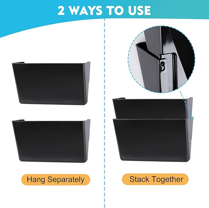 EASEPRES 8 Pack Black Plastic Single Pocket Hanging File Organizer, Wall Mount - Image 3