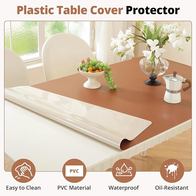 OstepDecor Brown Table Cover Protector 24 x 48 Inch, 1.5mm Thick Plastic Table - Image 4