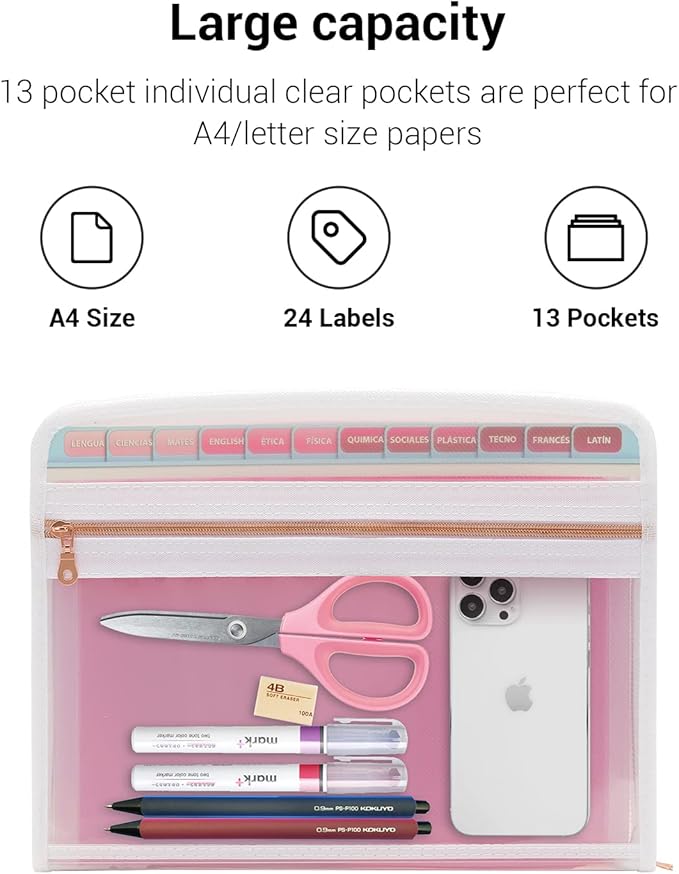 Mukawa 13 Pocket Zippered Expanding File Folder, Accordion File Organizer - Image 5