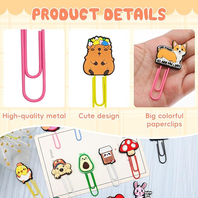 50 PCS Random Paper Clips Metal Paperclip Large Size Paper Clip Cute Bookmark - Image 3