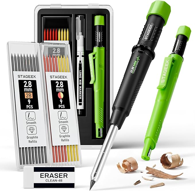 STAGEEK Carpenter Pencil with Sharpener, Mechanical Carpenter Pencils with 19 by STAGEEK