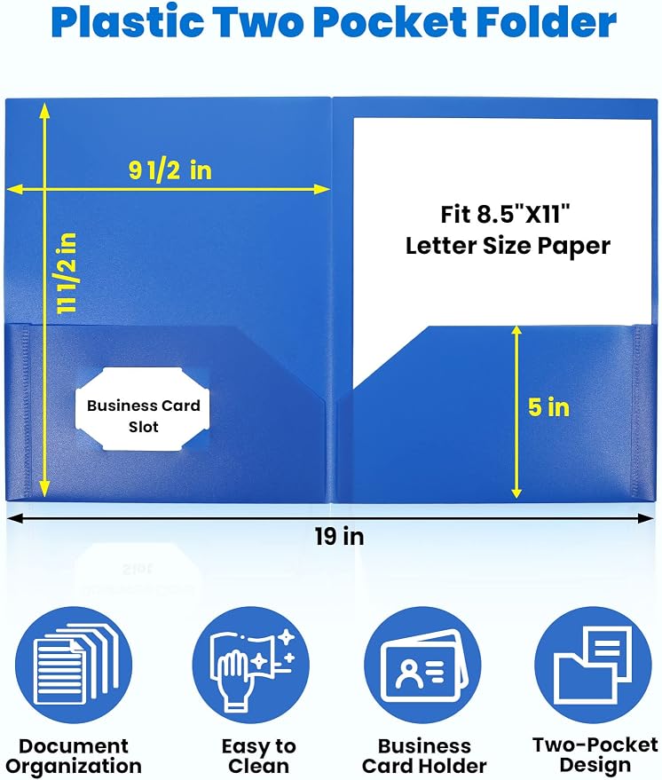 SUNEE Folders with Pockets, Plastic Folders with Pocket, Poly Folder - Image 2