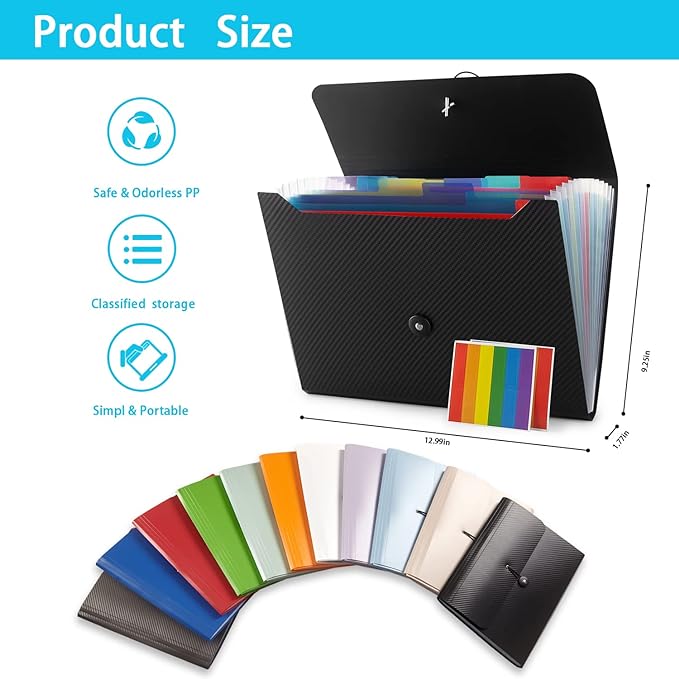 Nicfaec Expanding File Folder, 13 Pockets, Polypropylener, - Image 3