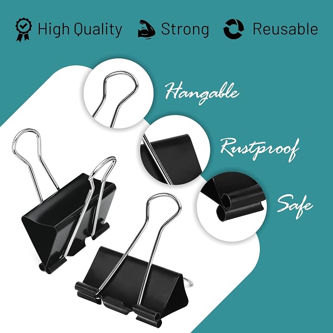 Binder Clips - 60 Pack Mini Black Paper Clamps, 0.6 Inch, Holds 30 Pages - Image 5