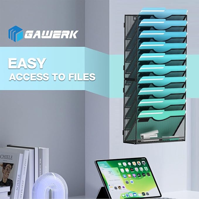 Gawerk 11-Tier Wall File Organizer Hanging Wall File Holder Wall Mount Paper - Image 6