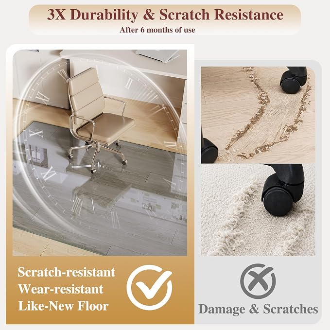 Tempered Glass Chair Mat, Hides Dirt/Fur, Noise-Free Gliding Shatterproof - Image 3