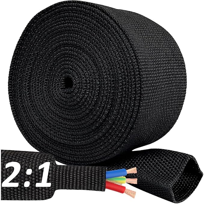 20 FT 1 inch 2:1 Heat Shrinkable Braided Sleeving Heat Shrink Sleeve Abrasion by RockDIG
