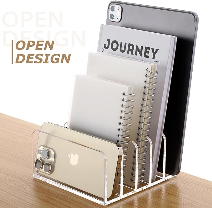 SANRUI Clear Desktop File Organizer, 5 Compartments Acrylic Office Document - Image 3
