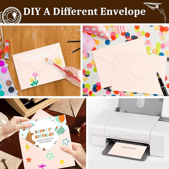 100 Pack A7 Envelopes, Blush Pink Greeting Card Envelopes Self Seal, 5.24 x - Image 6