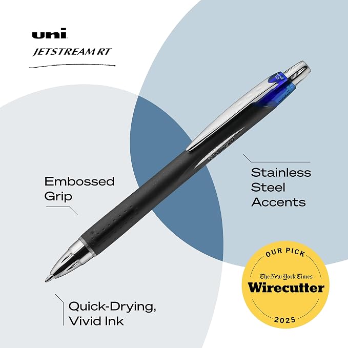 uniball Jetstream RT Retractable Ballpoint Pen, Medium Point, 3 Pack - Image 4