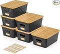 6Pcs Storage Bins with Lids, Stackable Plastic Storage Basket with Bamboo Lid by Viphope
