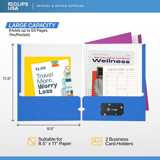 Folders with Pockets 2 Pocket Folders Bulk, Holds 100 Sheets Assorted Colors - Image 2