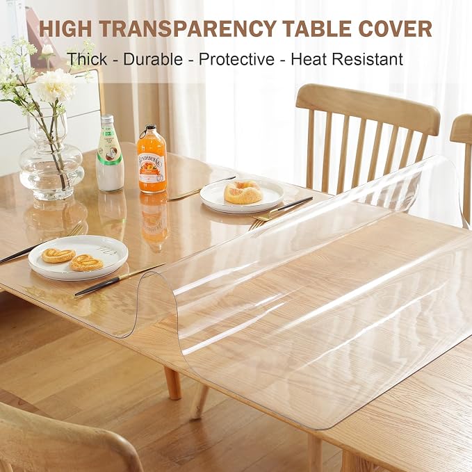 LovePads Clear Table Cover Protector, 48 x 80 Inch 2mm Thick Plastic Table Cover - Image 2