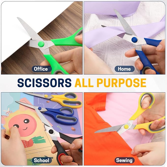 BURVAGY 8" 10 Pack All Purpose Heavy Duty Scissors- Comfort-Grip Sharp Scissors - Image 8