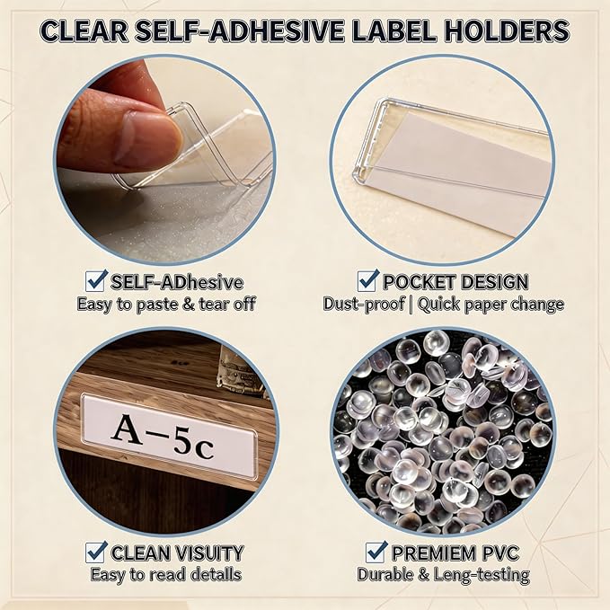 Self Adhesive Label Holders, ELEMGULY 52 Pcs Adhesive Shelf Tag Shelf Label - Image 4