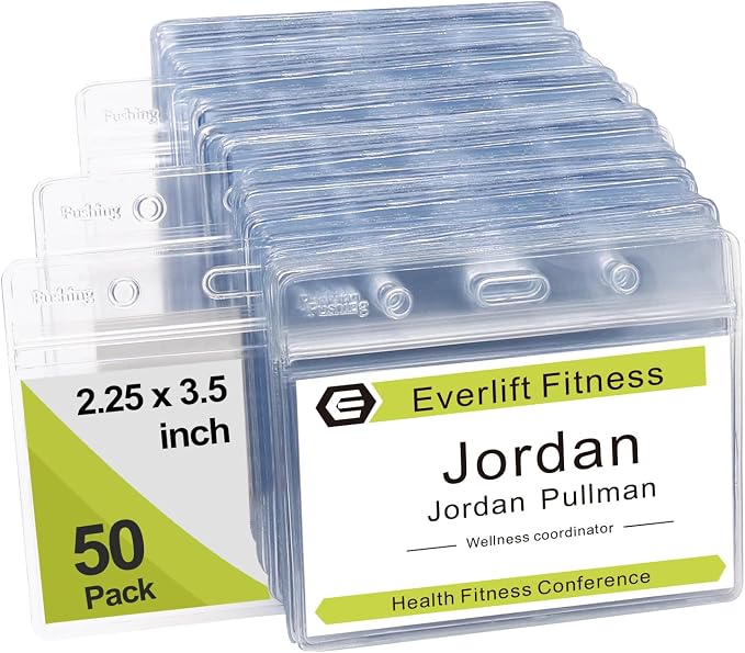 Fushing 50 Pcs Clear Plastic Horizontal Name Tag Badge ID Card Holders by Fushing