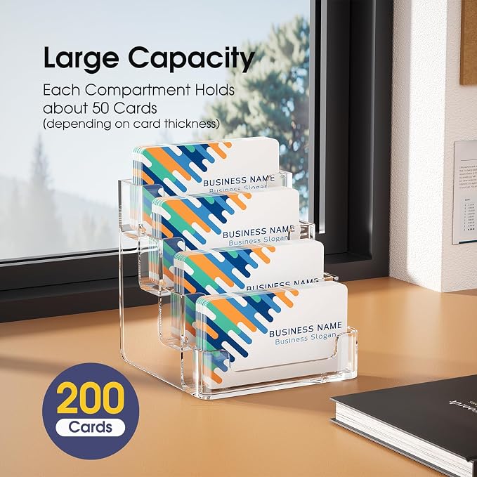 MaxGear Acrylic Business Card Holder, 320 Cards Capacity, 4 Pocket, 6 Pack | - Image 2
