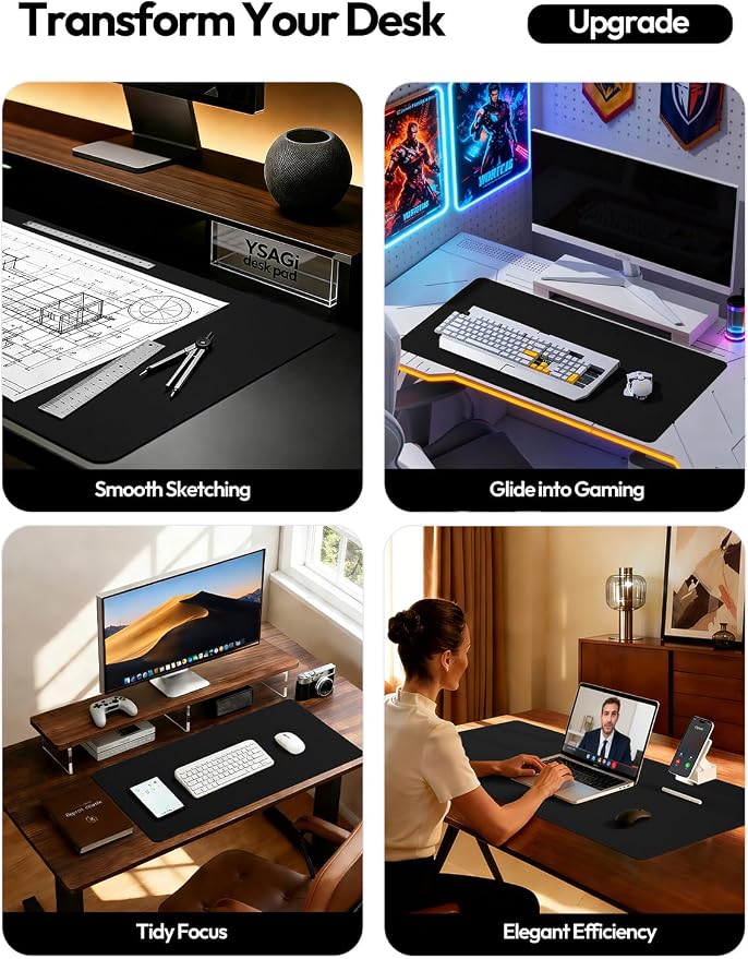 YSAGi Leather Desk Pad Protector, Office Desk Mat, Large Mouse Pad, Non-Slip PU - Image 3