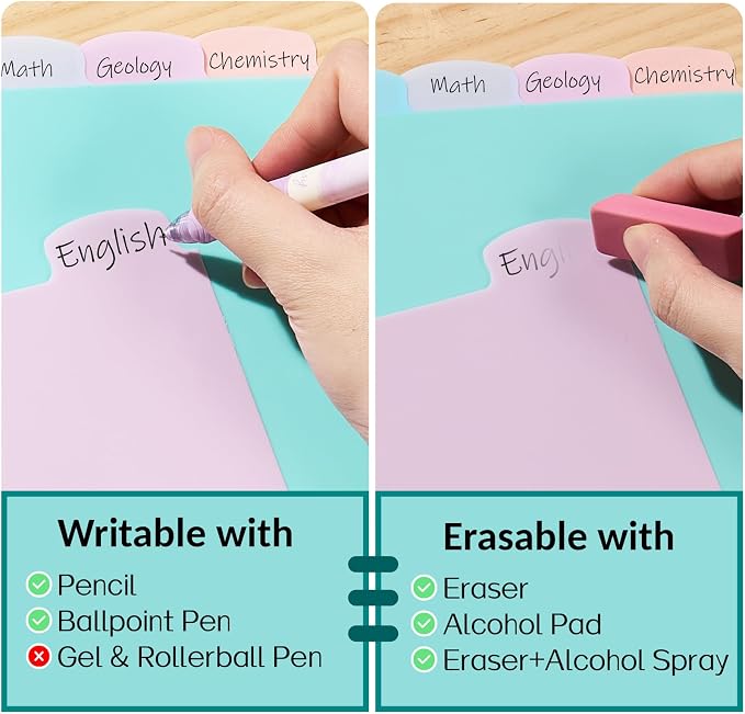 Sooez 8 Tabs Long-Lasting Plastic Write & Erase Large Tabs Dividers - Image 8