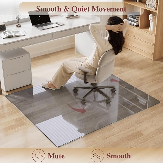 Tempered Glass Chair Mat, Hides Dirt/Fur, Noise-Free Gliding Shatterproof - Image 4