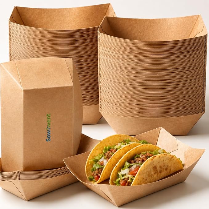 Disposable Kraft Paper Food Trays 5lb 100 Count, Oil Leak Proof Paper Food by Sowinvent