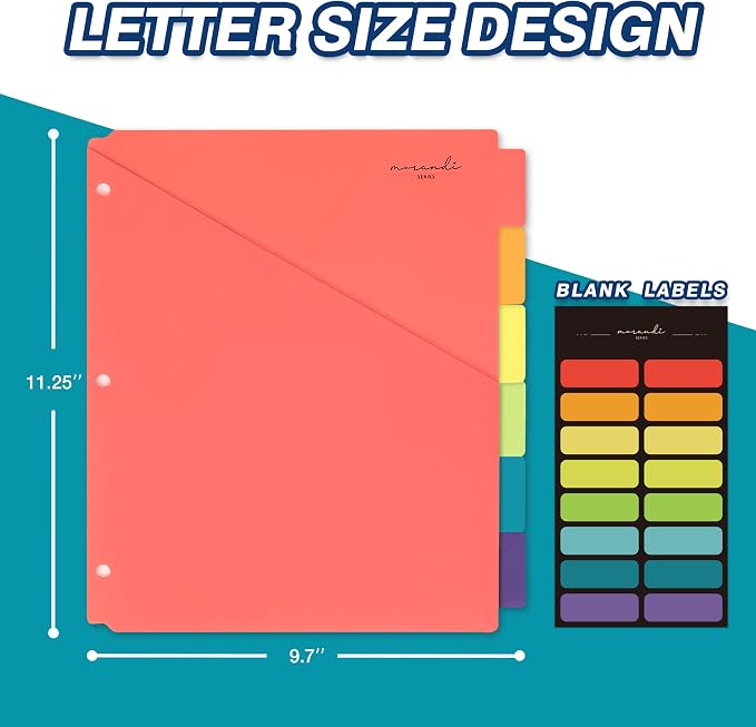 H4D 6-Tab Plastic Binder Dividers, 2 Pockets, Primary Colors, 6 Sets | Made of - Image 2