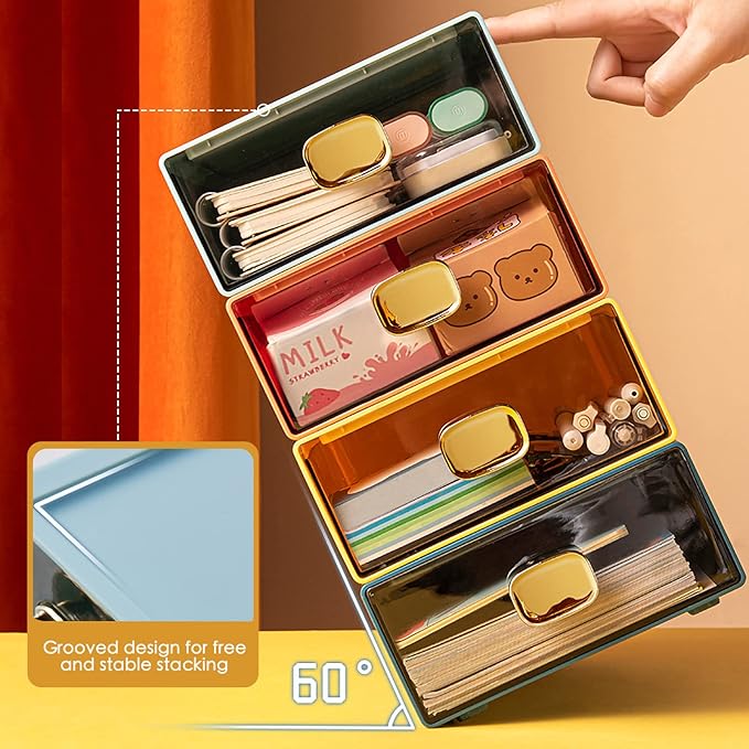 2PACK Stackable Desk Organizer Drawer 6.5"x9"x3" Desk Storage Drawer - Image 5