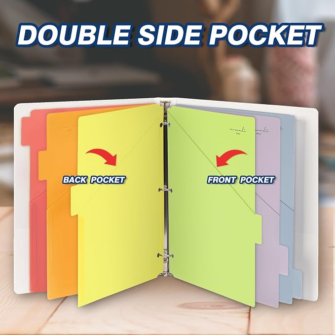 H4D 6-Tab Plastic Binder Dividers, 2 Pockets, Primary Colors, 1 Set | Made of - Image 4