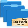 SUNEE File Folders Letter Size Blue, 100 Pack Manilla Folders 8.5 x 11 1/3-Cut by SUNEE