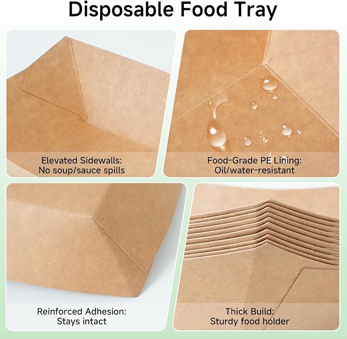 Disposable Kraft Paper Food Trays 5lb 100 Count, Oil Leak Proof Paper Food - Image 3