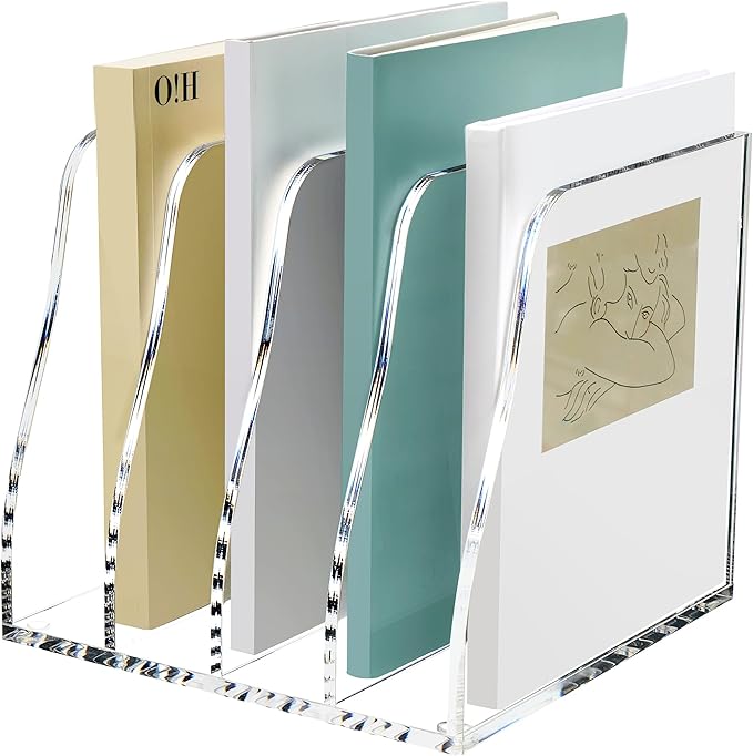 SANRUI Acrylic Desk File Organizer, 4 Vertical Compartments Clear Magazine File by SANRUI