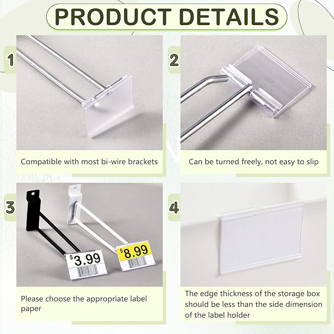 Tatuo 200 Pcs Reusable Plastic Wire Shelf Label Holders, Price Card Sign - Image 4