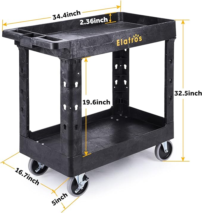 ELAFROS 2-Tier Utility Rolling Cart, 34 x 17 in, 550lb | Deep Tub Shelves - Image 2