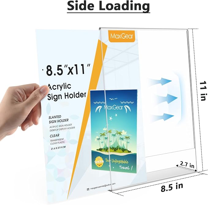 MaxGear Acrylic Sign Holder, 8.5 x 11 Slant Back Display Stand, 12 Pack | Clear - Image 5